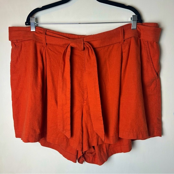 Ava & Viv Pants - Ava‎ & Viv - Women’s Linen Blend Orange Shorts Belted Plus Size - Sz. 2X